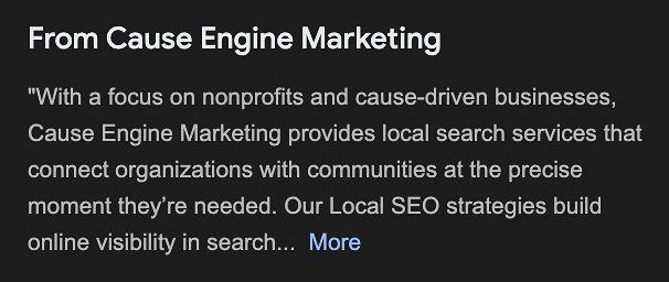 Example of description on a Google Business Profile