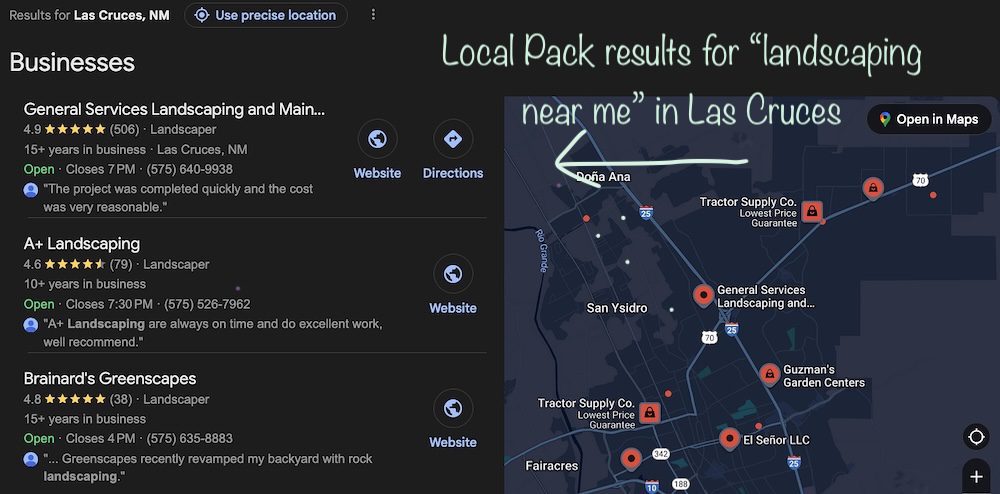 Local Pack results of nearby businesses
