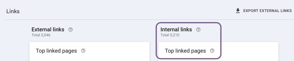 Internal links feature in Google Search Console