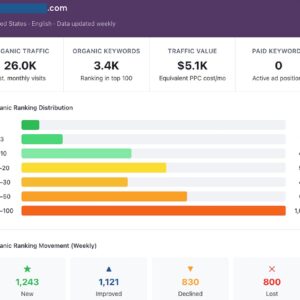 Organic metric results from the Domain Overview tool